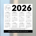 2026 Calendar Minimalist Modern Simple Custom Logo<br><div class="desc">Create custom 2026 calendars with your company logo using this minimalist modern calendar design. Great to use as a promotional gift for clients and employees. Featuring black and white design with your business logo & contact details - these 2026 calendar magnetic cards can suit any corporate brand.</div>