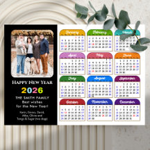 2026 Calendar Modern Black Photo Colorful Magnetic