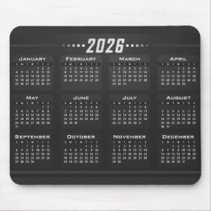 2026 Calendar Modern Black White Mouse Pad