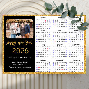 2026 Calendar Modern Gold Glitter Photo Magnetic