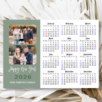 2026 Calendar Modern Sage Green 2 Photo Magnetic