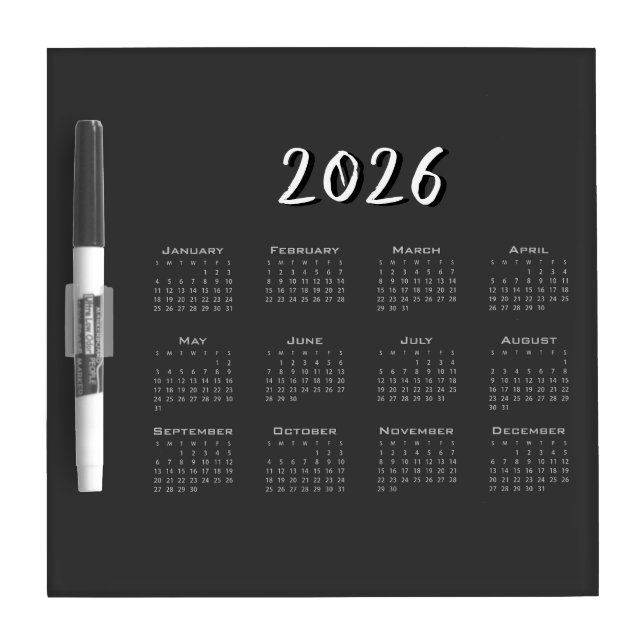 2026 Calendar Modern Simple  Dry Erase Board (Front)