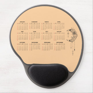 2026 Calendar Mouse Pad Celestial Moon Boho Design