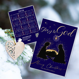 2026 Calendar Nativity Manger Glory To God Script Holiday Card