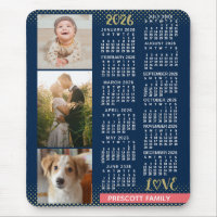 2026 Calendar Navy Coral Gold Family Photo Collage