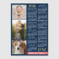 2026 Calendar Navy Coral Gold Photo Collage Magnet