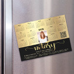 2026 Calendar Notary Black Gold QR Code Magnet<br><div class="desc">Present your best self to your clients and make sure they remember you year-round with this chic, elegant, 2026 calendar magnet card. A simple, modern 12 month calendar, faux gold foil fancy handwritten script typography with feather pen, your custom qr code, personal photo and black and faux gold sans serif...</div>