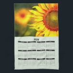 2026 Calendar of Beautiful Yellow Sunflower Kitchen Towel<br><div class="desc">A 2026 calendar of the beautiful image of a bright yellow sunflower on a pale green background. This towel would look wonderful in your home.</div>