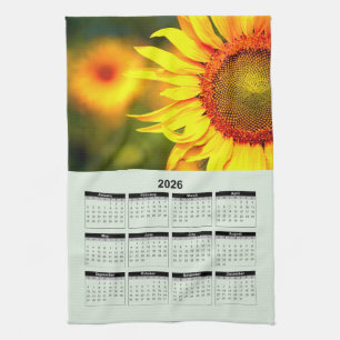 2026 Calendar of Beautiful Yellow Sunflower Kitchen Towel
