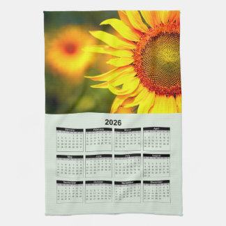 2026 Calendar of Beautiful Yellow Sunflower Kitchen Towel