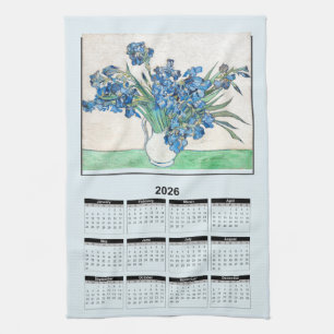 2026 Calendar of Van Gogh Blue Flowers in Vase Kitchen Towel
