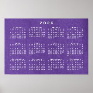 2026 Calendar on Purple Linen Template Photo Poster