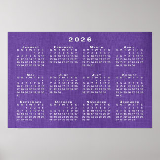 2026 Calendar on Purple Linen Template Photo Poster