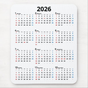 2026 Calendar On White Mouse Pad