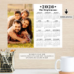 2026 Calendar One Photo Personalized Poster<br><div class="desc">2026 Calendar One Photo Personalized Poster. Create your own personalized, custom color photo calendar poster to hang on a wall featuring a 2026 year-at-a-glance calendar and one favorite picture. Personalize with a family name, individual name, monogram or other custom text shown in your choice of text, calendar and background colors...</div>