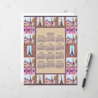 2026 Calendar Paris Eiffel Tower Pointillism Art