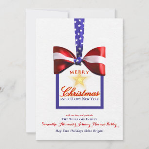 2026 Calendar Patriotic Christmas America Flag Bow Holiday Card