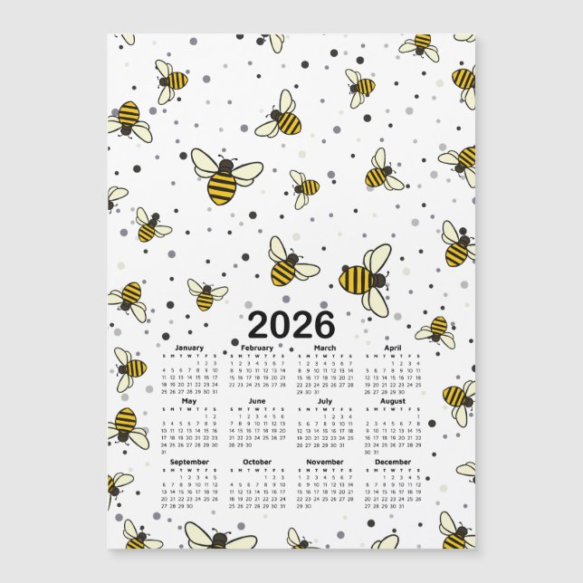 2026 Calendar Pattern with Bees and Dots (Front)