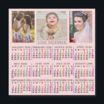 2026 Calendar Pink Family Photo Collage Magnet<br><div class="desc">This square 2026 calendar refrigerator magnet has numbers in a rainbow of pretty color, all on a backdrop of light blush pink. Each number column is a different shade, making it easier to read. Add three of your own photos to the top (one square and two vertical works best, but...</div>