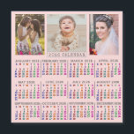 2026 Calendar Pink Family Photo Collage Magnet<br><div class="desc">This square 2026 calendar refrigerator magnet has numbers in a rainbow of pretty color, all on a backdrop of light blush pink. Each number column is a different shade, making it easier to read. Add three of your own photos to the top (one square and two vertical works best, but...</div>