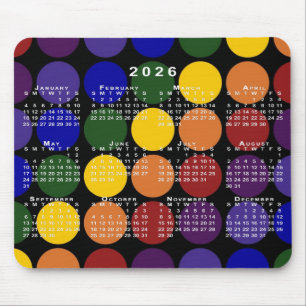 2026 Calendar Pride Rainbow Polka Dots on Black Mouse Pad