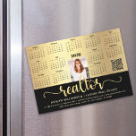 2026 Calendar Realtor Black Gold QR Code Magnet<br><div class="desc">Present your best self to your clients and make sure they remember you year-round with this chic, elegant, 2026 calendar magnet card. A simple, modern 12 month calendar, faux gold foil fancy handwritten script typography, your custom qr code, personal photo and black and faux gold sans serif typography overlay black...</div>