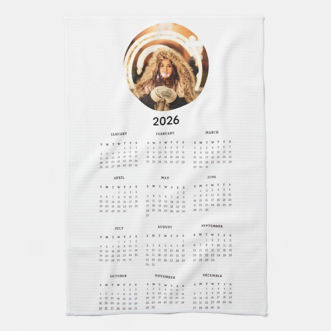 2026 Calendar Round Photo  Kitchen Towel (Vertical)