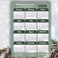 2026 Calendar Sage Green Simple Business Magnetic