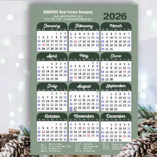 2026 Calendar Sage Green Simple Business Magnetic