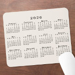 2026 Calendar Simple Beige and Black Mouse Pad<br><div class="desc">Simple, professional calendar mouse pad features a modern black 2026 calendar on a light beige background. If you'd like a different color background, tap "Edit Design" and select a background color in the sidebar. Then click "done" and "add to cart" to purchase your customized mouse pad. Copyright ©Claire E. Skinner....</div>