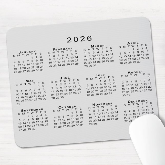 2026 Calendar Simple Gray and Black Mouse Pad (2026 Calendar Simple Gray and Black Mouse Pad, in situ)