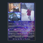 2026 Calendar Space Nebula 3 Custom Photos Magnet<br><div class="desc">This 2026 year, 3-photo and custom text / personalized monthly calendar fridge magnet shows the days of the week for each month in white on an outer-space background made of the Small Magellanic Cloud tinted blue. This calendar is perfect for the space geek / science / astronomy fan and anyone...</div>