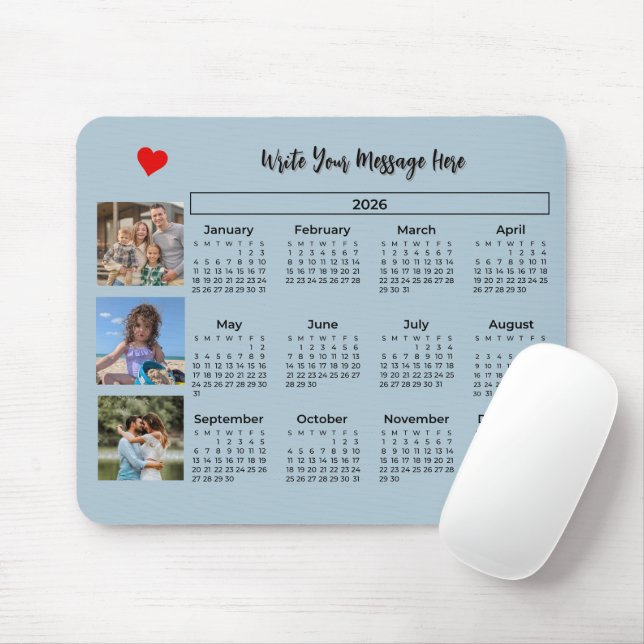 2026 Calendar Stylish Photo Collage  Mouse Pad (With Mouse)