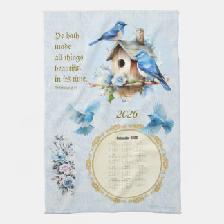 2026 Calendar Towel Bluebirds Birdhouse Ecc 3:11