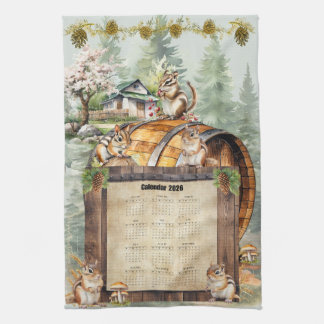 2026 Calendar Towel Cute Chipmunks