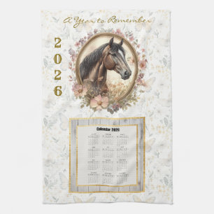 2026 Calendar Towel  Floral Horse and Butterfly