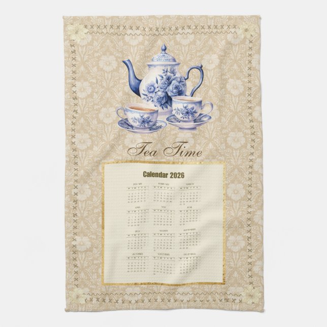 2026 Calendar Towel Tea Time or Custom Message (Vertical)