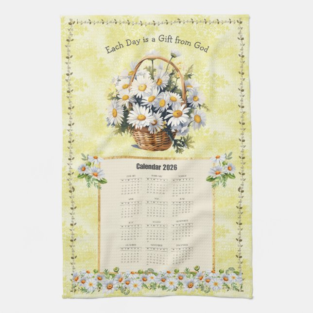 2026 Calendar Towel Yellow Daisy Gift from God (Vertical)
