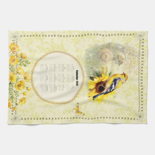 2026 Calendar Towel Yellow Goldfinch (Horizontal)