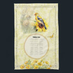 2026 Calendar Towel Yellow Goldfinch<br><div class="desc">2026 Calendar towel tea towel - Yellow gold finch decorative kitchen towel. Countryside scene and yellow damask pattern background. There is a matching mug.  Thanks for looking.

Matching mug:
https://www.zazzle.com/goldfinch_mug_bible_verse_be_not_afraid-256051884796345863

See another Goldfinch calendar towel:
https://www.zazzle.com/2026_calendar_towel_goldfinch_trust_in_the_lord-256917507288748233</div>