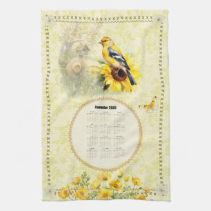 2026 Calendar Towel Yellow Goldfinch