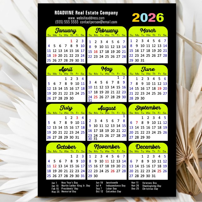 2026 Calendar US Holidays Green Corporate Magnetic (Creator Uploaded)