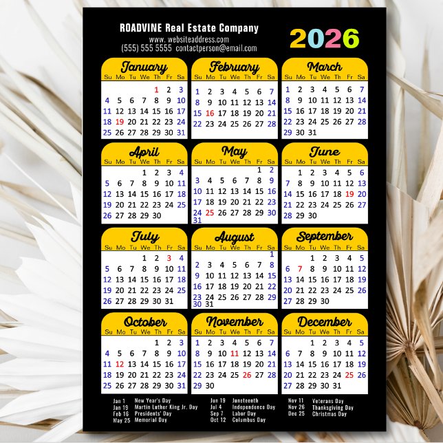 2026 Calendar US Holidays Simple Business Magnetic (Creator Uploaded)