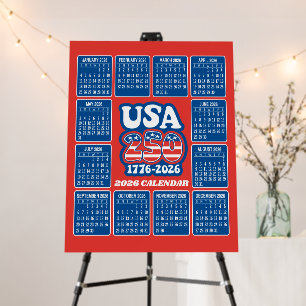 2026 Calendar - USA 250 Red White Blue Foam Board