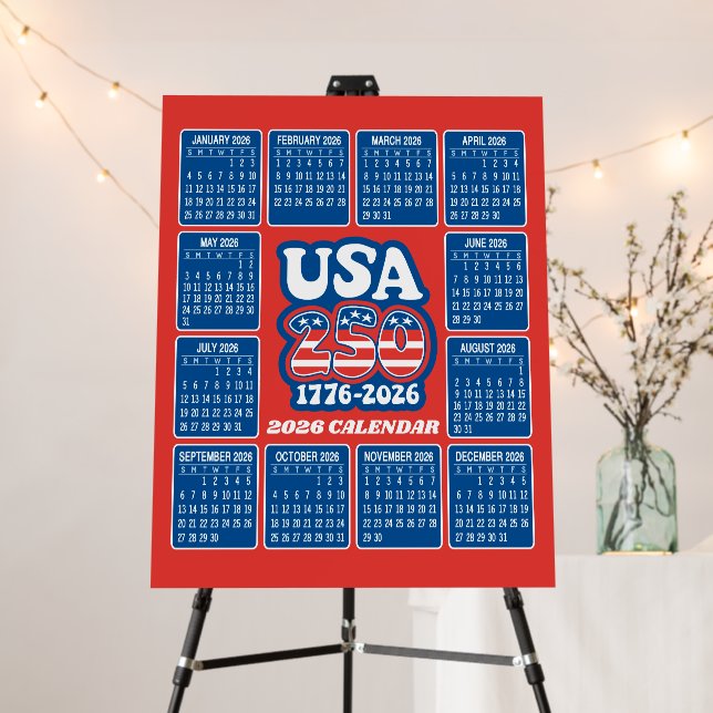 2026 Calendar - USA 250 Red White Blue Foam Board (In Situ (Stand))