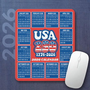2026 Calendar - USA 250 Red White Blue Mouse Pad