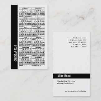 2026 Calendar Wallet Sized Business Card White