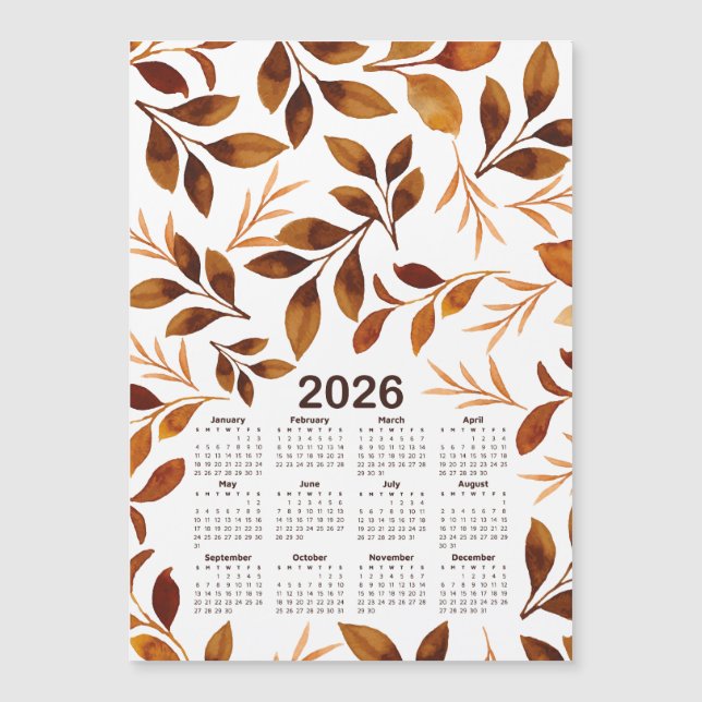 2026 Calendar Watercolor Fall Leaves Pattern (Front)