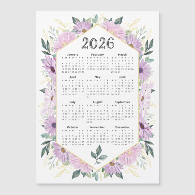 2026 Calendar Watercolor Purple Botanical Greenery (Front)