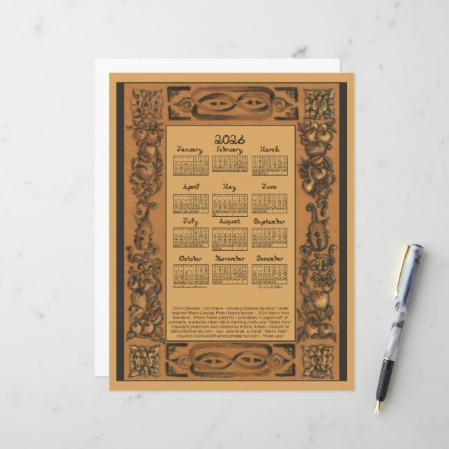 2026 Calendar Windsor Castle Inspired Wood Fabric (Front/Back In Situ)